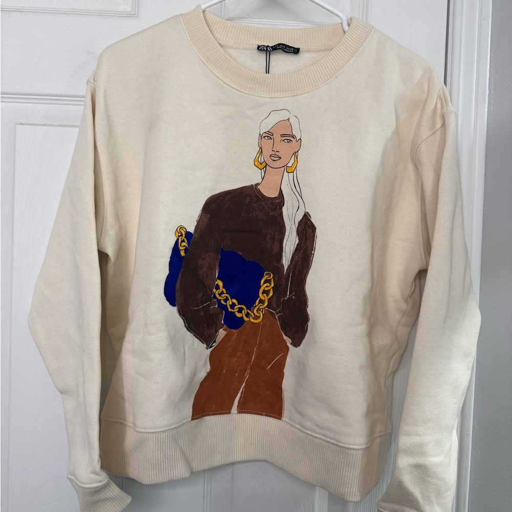 Zara Cream Stylish Sweatshirt